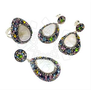 925 Sterling Silver Gem and Crystals Ring Earring Pendant Sets