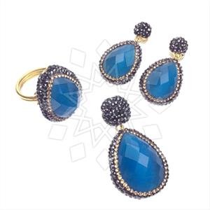 925 Sterling Silver Gem and Crystals Ring Earring Pendant Sets