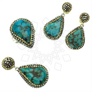 925 Sterling Silver Gem and Crystals Ring Earring Pendant Sets