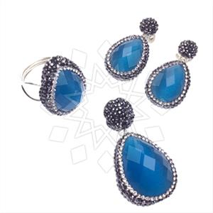 925 Sterling Silver Gem and Crystals Ring Earring Pendant Sets