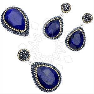 925 Sterling Silver Gem and Crystals Ring Earring Pendant Sets