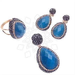 925 Sterling Silver Gem and Crystals Ring Earring Pendant Sets