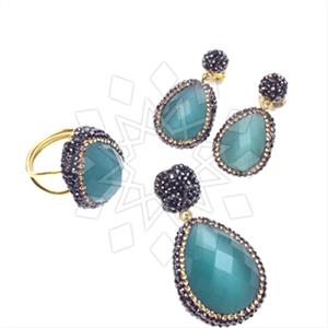 925 Sterling Silver Gem and Crystals Ring Earring Pendant Sets
