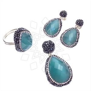 925 Sterling Silver Gem and Crystals Ring Earring Pendant Sets
