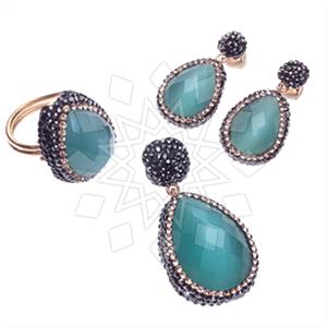 925 Sterling Silver Gem and Crystals Ring Earring Pendant Sets