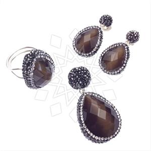 925 Sterling Silver Gem and Crystals Ring Earring Pendant Sets