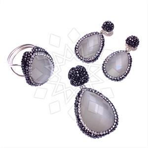 925 Sterling Silver Gem and Crystals Ring Earring Pendant Sets