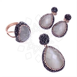 925 Sterling Silver Gem and Crystals Ring Earring Pendant Sets