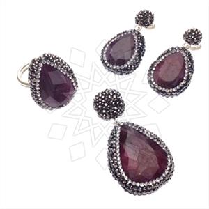 925 Sterling Silver Gem and Crystals Ring Earring Pendant Sets