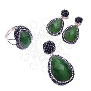 925 Sterling Silver Gem and Crystals Ring Earring Pendant Sets