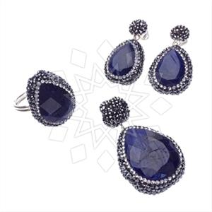 925 Sterling Silver Gem and Crystals Ring Earring Pendant Sets