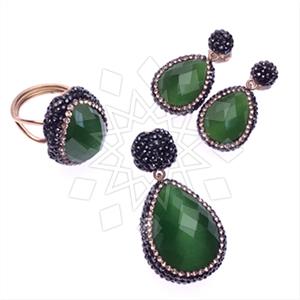 925 Sterling Silver Gem and Crystals Ring Earring Pendant Sets