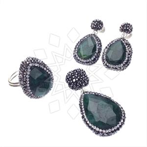 925 Sterling Silver Gem and Crystals Ring Earring Pendant Sets