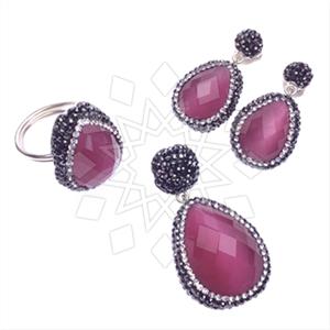 925 Sterling Silver Gem and Crystals Ring Earring Pendant Sets