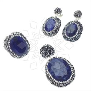 925 Sterling Silver Gem and Crystals Ring Earring Pendant Sets