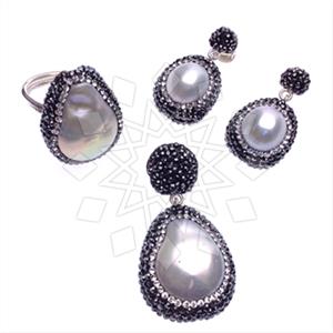 925 Sterling Silver Gem and Crystals Ring Earring Pendant Sets