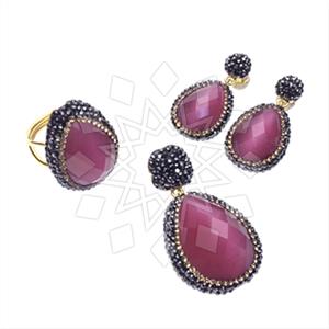 925 Sterling Silver Gem and Crystals Ring Earring Pendant Sets