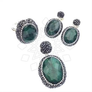 925 Sterling Silver Gem and Crystals Ring Earring Pendant Sets