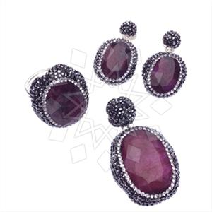 925 Sterling Silver Gem and Crystals Ring Earring Pendant Sets