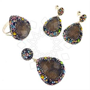 925 Sterling Silver Gem and Crystals Ring Earring Pendant Sets