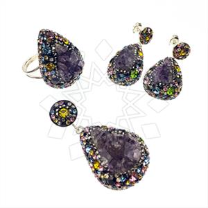 925 Sterling Silver Gem and Crystals Ring Earring Pendant Sets