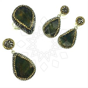 925 Sterling Silver Gem and Crystals Ring Earring Pendant Sets