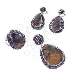 925 Sterling Silver Gem and Crystals Ring Earring Pendant Sets