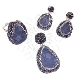 925 Sterling Silver Gem and Crystals Ring Earring Pendant Sets