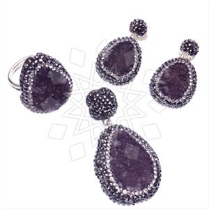 925 Sterling Silver Gem and Crystals Ring Earring Pendant Sets