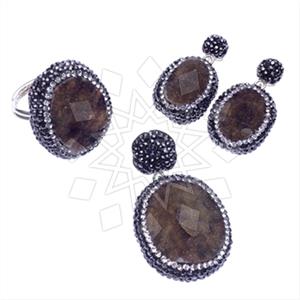 925 Sterling Silver Gem and Crystals Ring Earring Pendant Sets