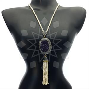 Fashion Gem and Crystals Tassel Necklace