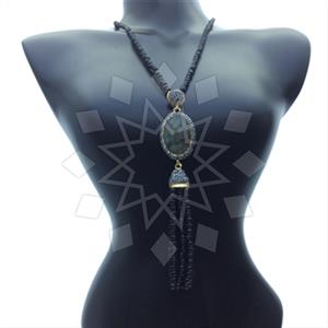 Fashion Gem and Crystals Tassel Necklace