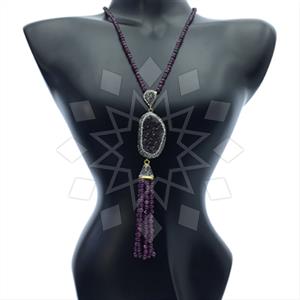 Fashion Gem and Crystals Tassel Necklace