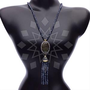 Fashion Gem and Crystals Tassel Necklace
