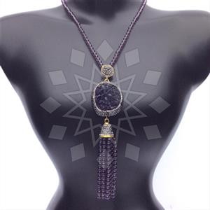 Fashion Gem and Crystals Tassel Necklace