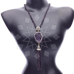 Fashion Gem and Crystals Tassel Necklace
