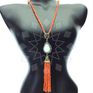 Fashion Gem and Crystals Tassel Necklace