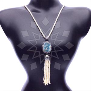 Fashion Gem and Crystals Tassel Necklace