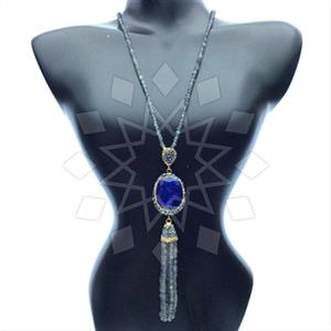 Fashion Gem and Crystals Tassel Necklace
