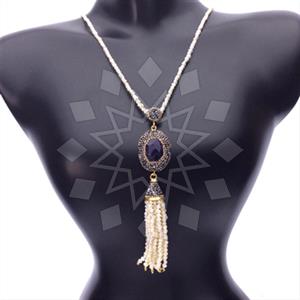Fashion Gem and Crystals Tassel Necklace