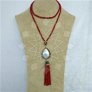 Fashion Gem and Crystals Tassel Necklace