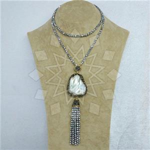Fashion Gem and Crystals Tassel Necklace