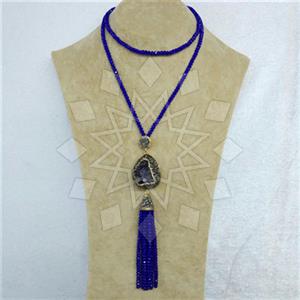 Fashion Gem and Crystals Tassel Necklace