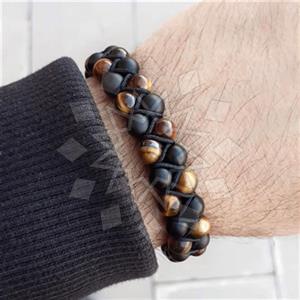 Gemstone and Bead Mens  Adjustable Bracelet