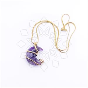 Gemstone and Bead Moon and Stars Pendant Necklace