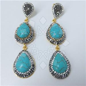 Fashion Gem and Crystals Double Drop Earrings