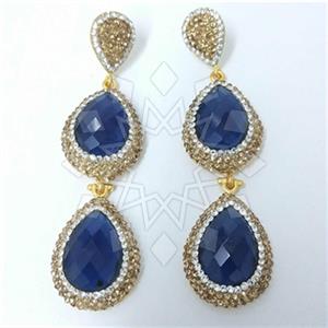 Fashion Gem and Crystals Double Drop Earrings