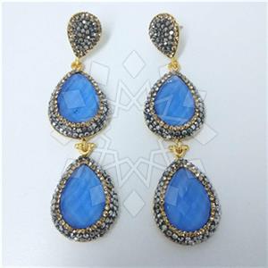Fashion Gem and Crystals Double Drop Earrings