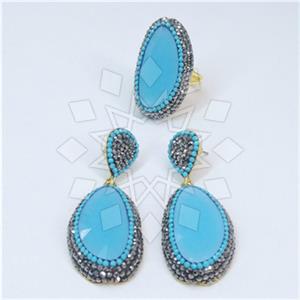 Fashion Gem and Crystals Ring Earrings Sets