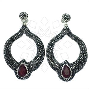 925 Sterling Silver Gem and Crystals Statement Earring